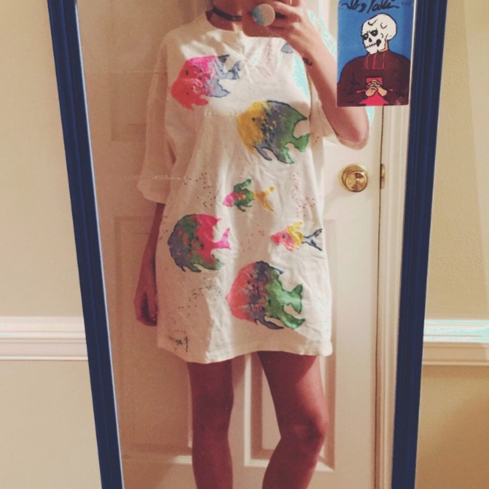 80s vintage hand painted shirt/cover up